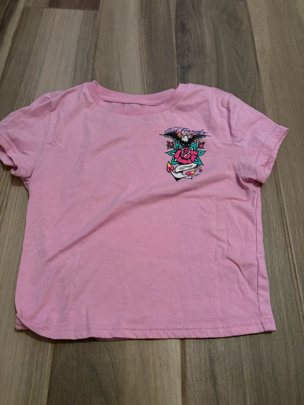 Ed Hardy Pink Short Sleeve Tee with Rose Graphic